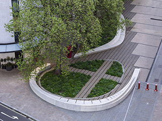 Strand sculptural bench view from drone